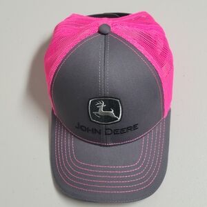 John Deere NWOT Grey Neon Hot Pink Mesh Snapback Hat